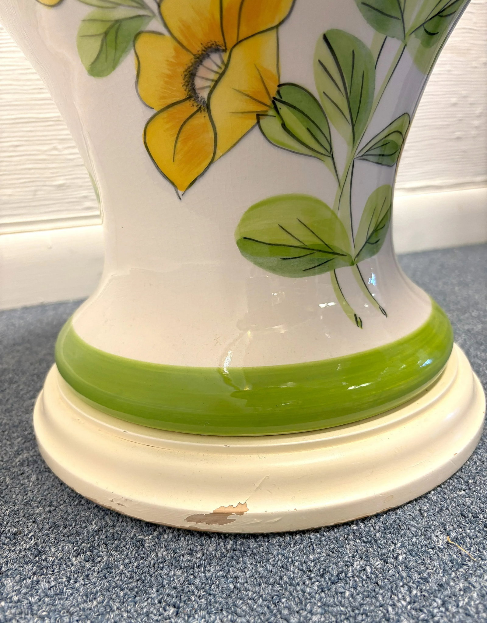 Vintage Large Ceramic Ginger Jar Lamp With Hand Painted Sunflowers - 10