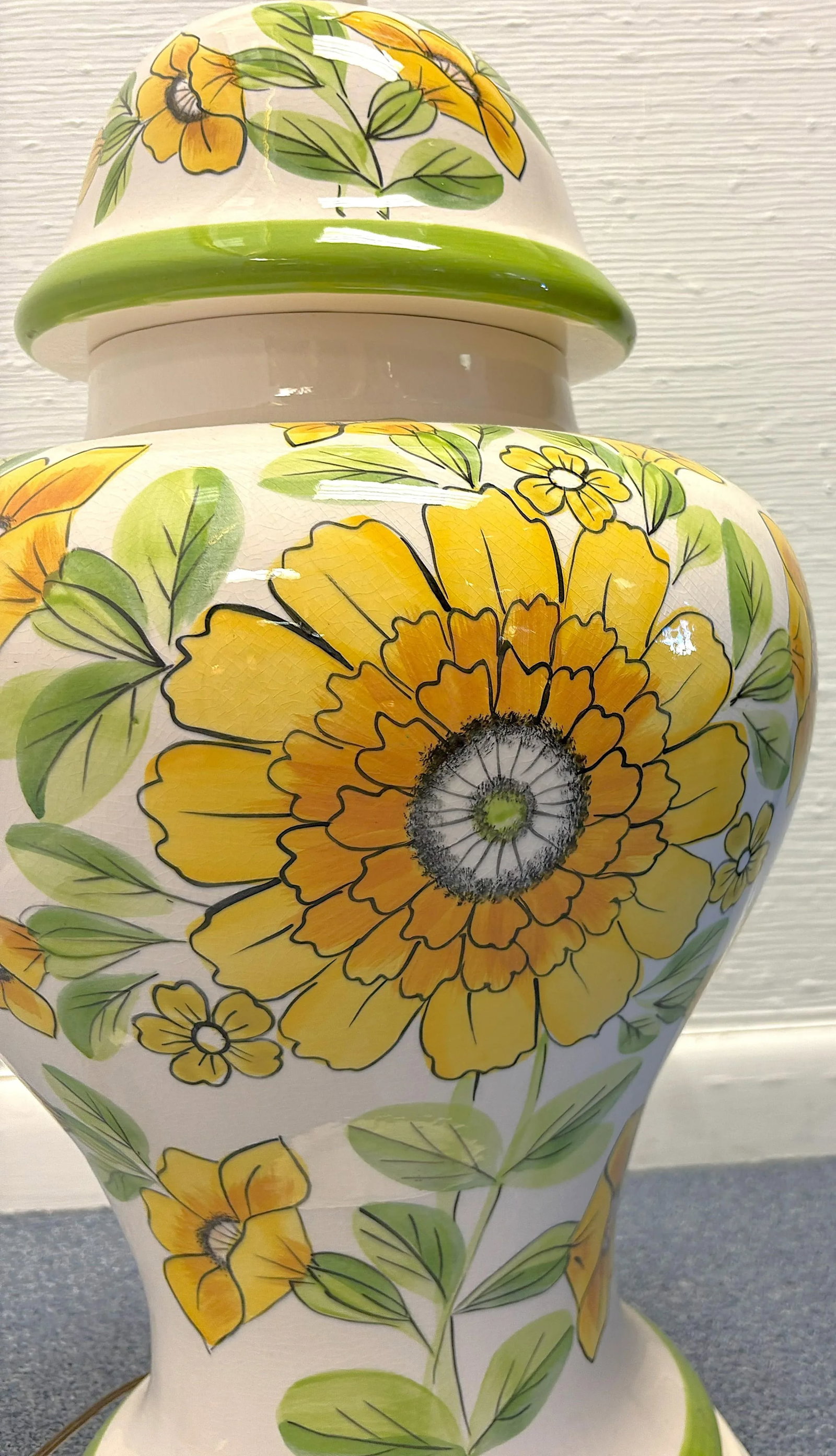 Vintage Large Ceramic Ginger Jar Lamp With Hand Painted Sunflowers - 11