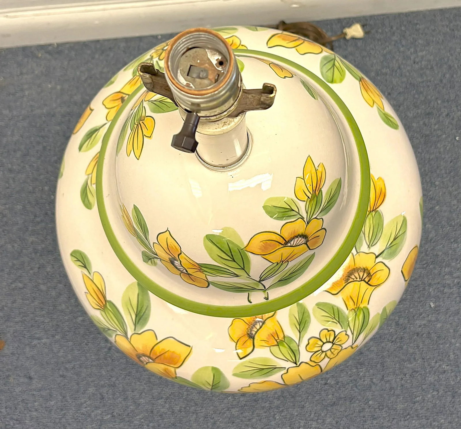 Vintage Large Ceramic Ginger Jar Lamp With Hand Painted Sunflowers - 13