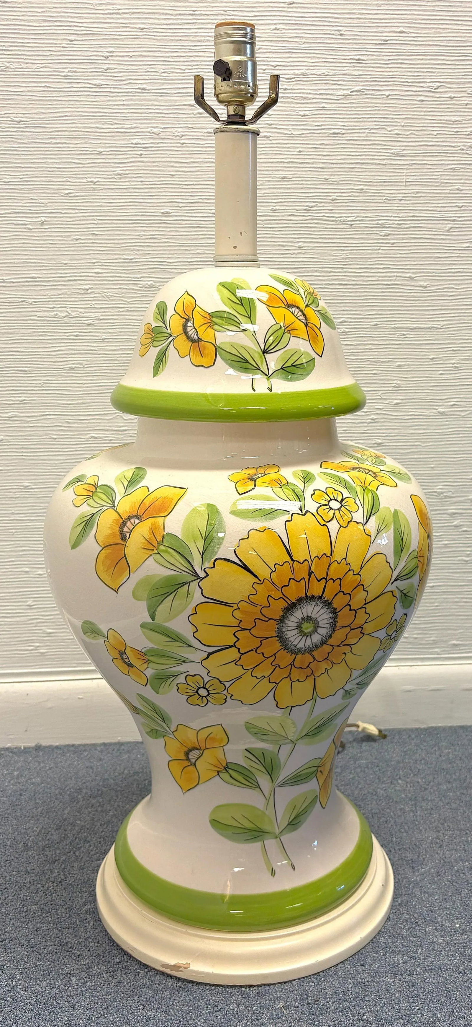 Vintage Large Ceramic Ginger Jar Lamp With Hand Painted Sunflowers - 14