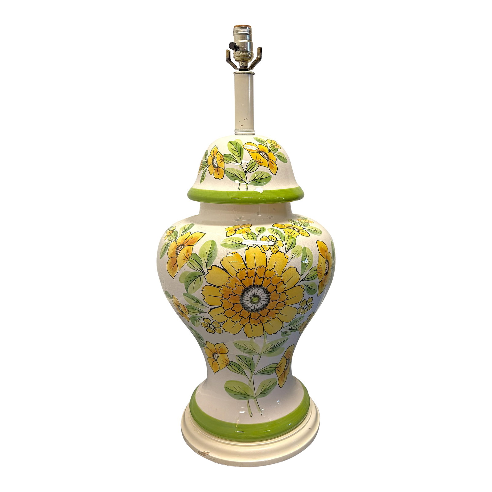 Vintage Large Ceramic Ginger Jar Lamp With Hand Painted Sunflowers (1 of 14)