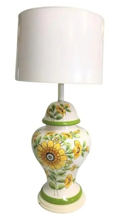 Vintage Large Ceramic Ginger Jar Lamp With Hand Painted Sunflowers - 2