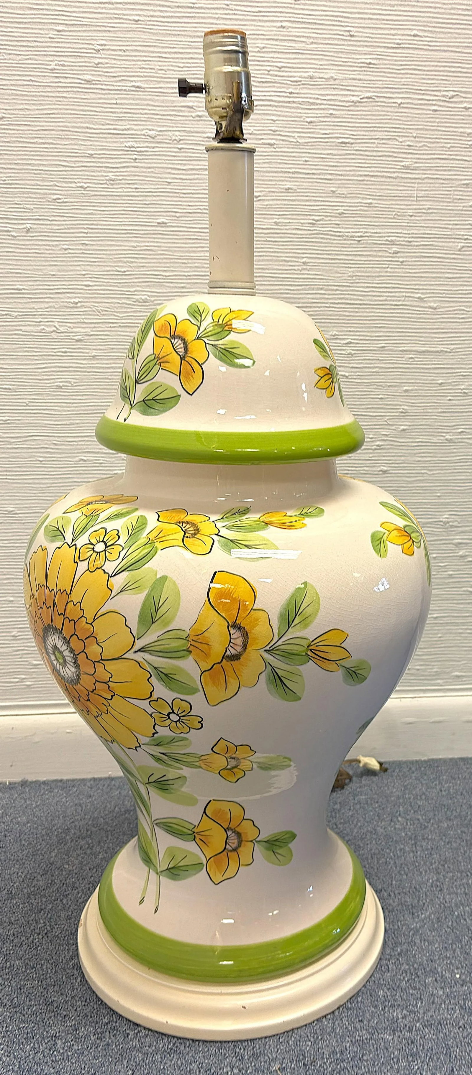 Vintage Large Ceramic Ginger Jar Lamp With Hand Painted Sunflowers - 3