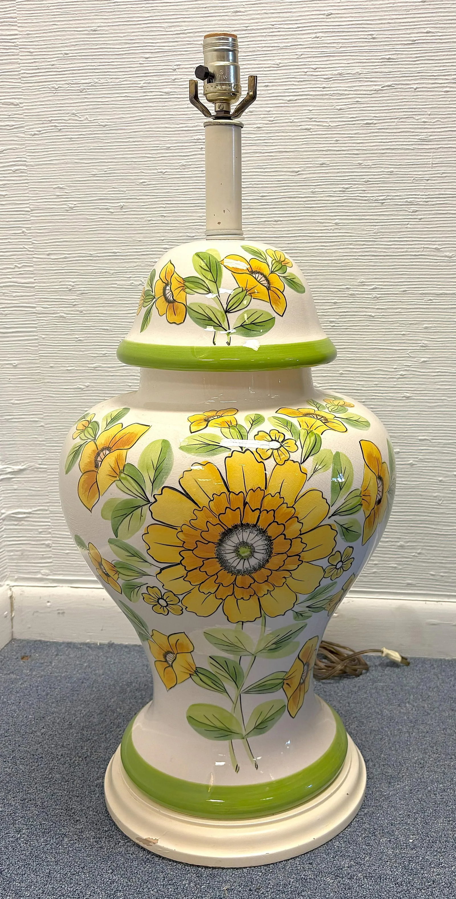 Vintage Large Ceramic Ginger Jar Lamp With Hand Painted Sunflowers - 4