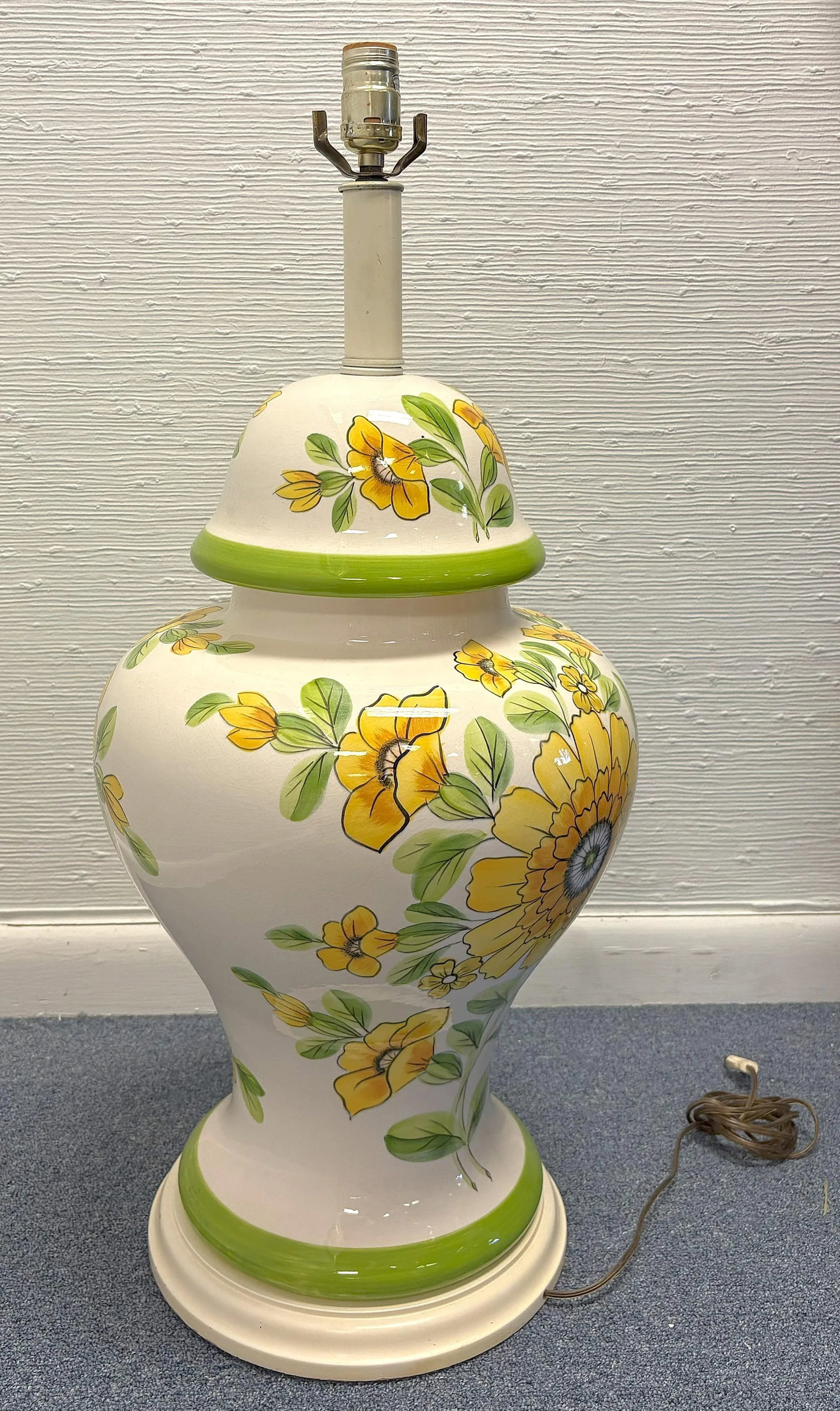 Vintage Large Ceramic Ginger Jar Lamp With Hand Painted Sunflowers - 5