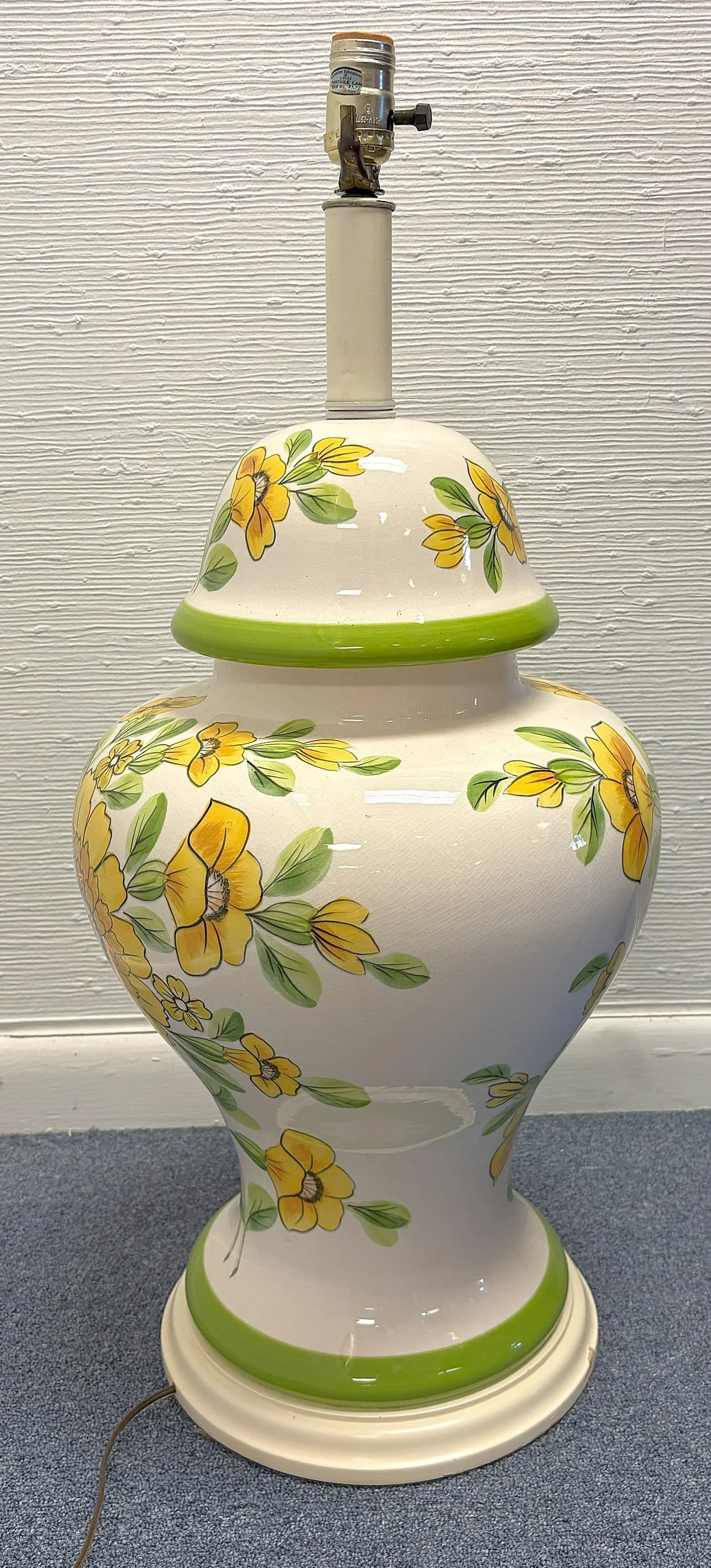 Vintage Large Ceramic Ginger Jar Lamp With Hand Painted Sunflowers - 6