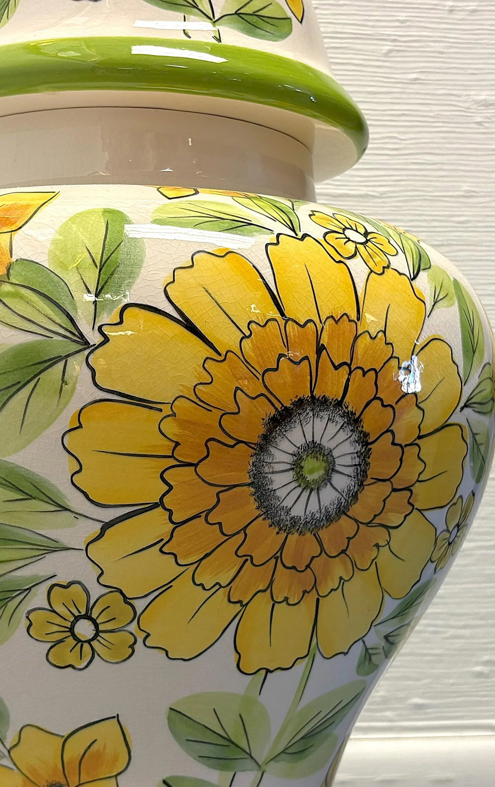 Vintage Large Ceramic Ginger Jar Lamp With Hand Painted Sunflowers - 8