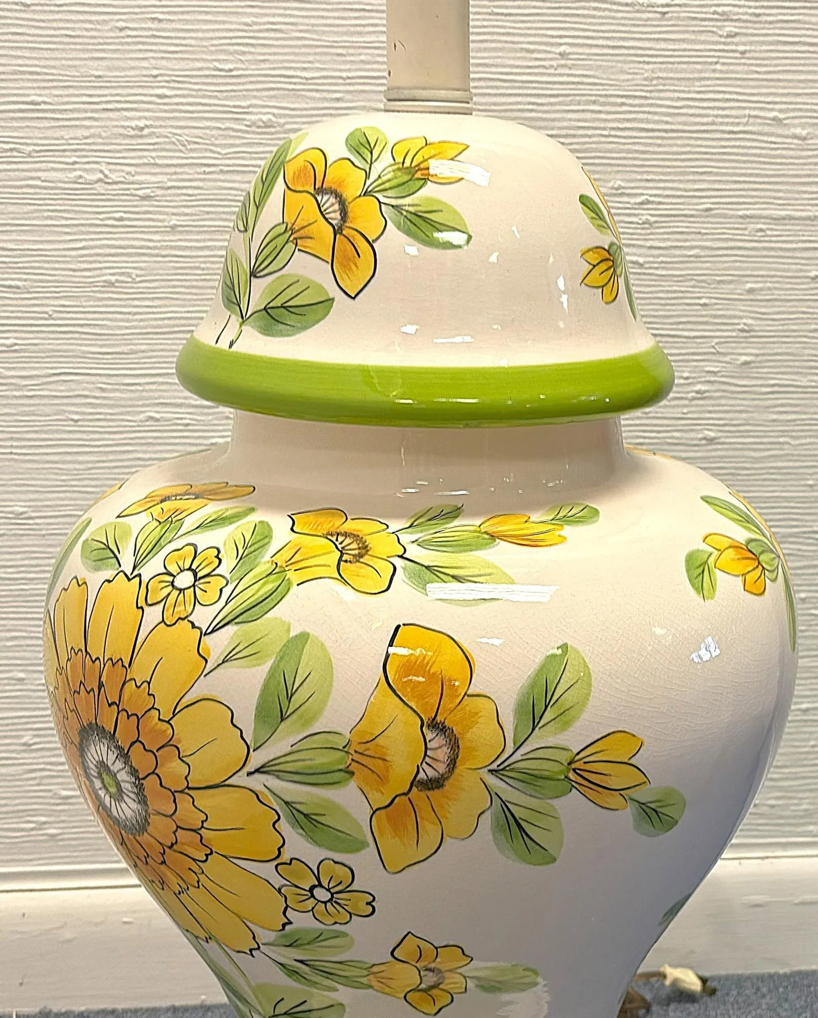 Vintage Large Ceramic Ginger Jar Lamp With Hand Painted Sunflowers - 9