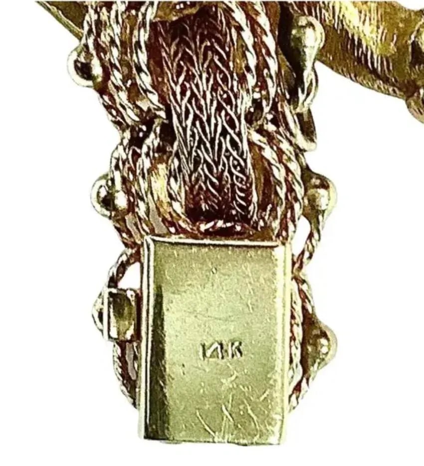 Ladies Heavy 14k Gold Charm Bracelet - 10