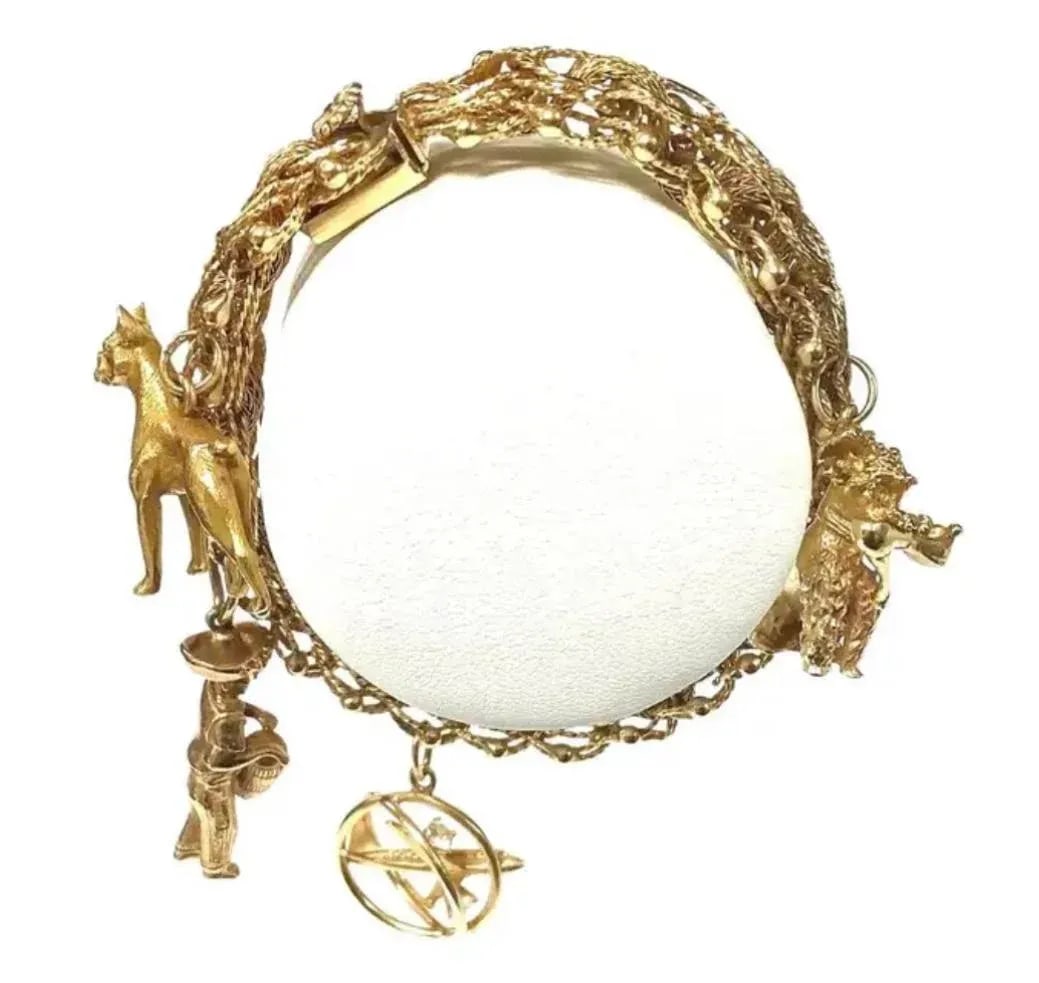 Ladies Heavy 14k Gold Charm Bracelet - 2