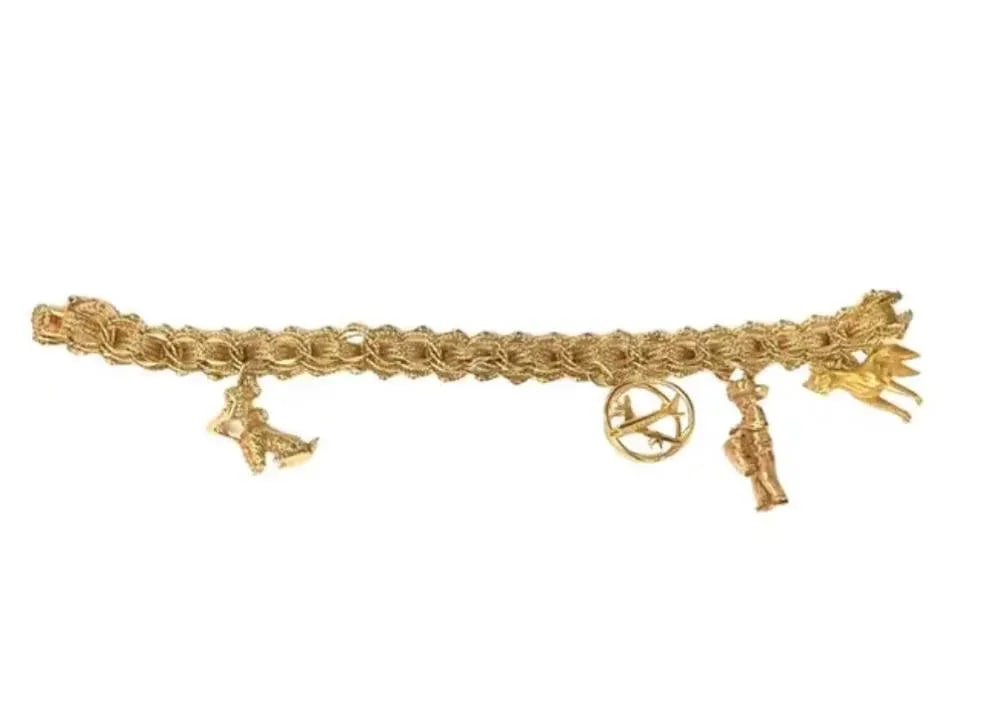 Ladies Heavy 14k Gold Charm Bracelet - 3