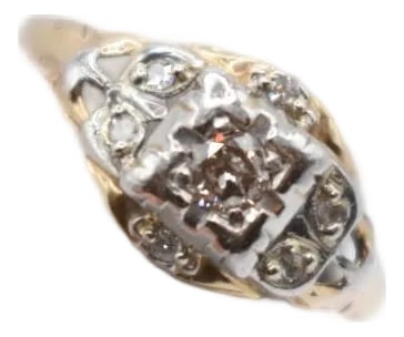 Early 20th Century Antique Diamond Ring, Size 6: This is an amazing European antique diamond ring. It has both yellow and white gold. It features a 0.20 carat center stone. Condition: Alterations: Original Condition Unaltered Imperfections: Some