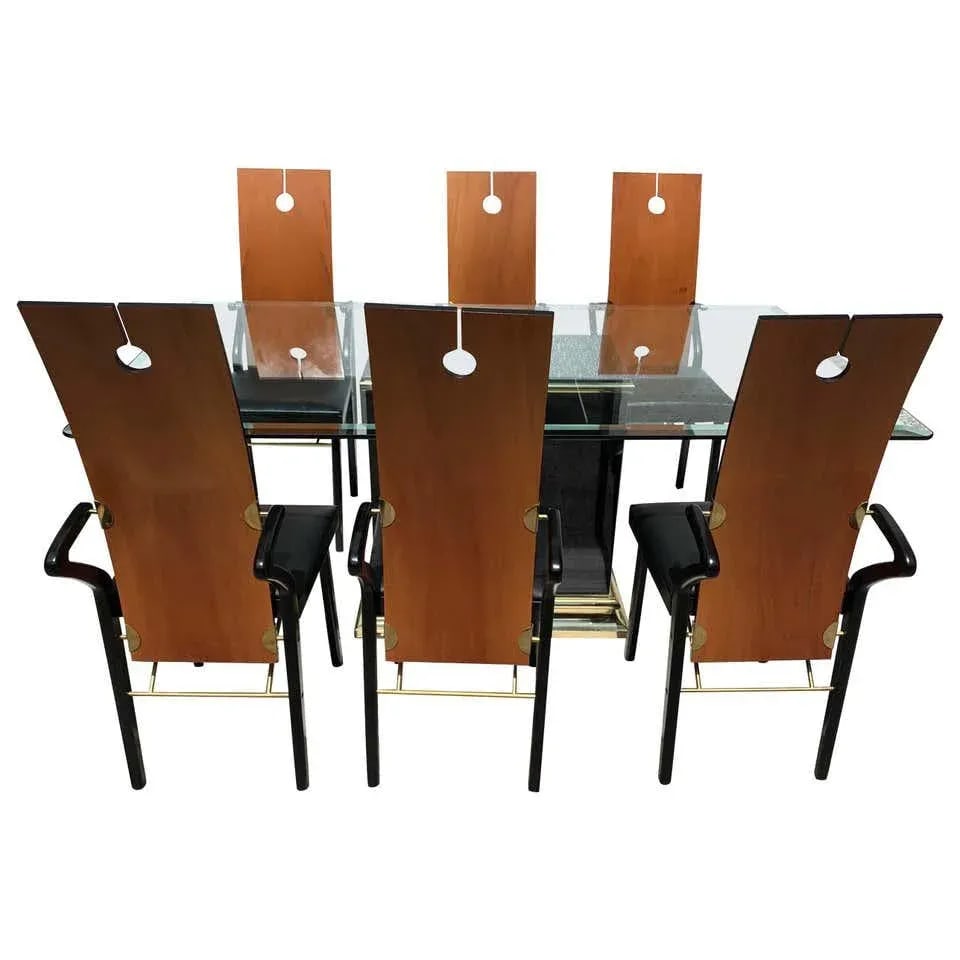 Late 20th Century Pierre Cardin Dining Room Set, 6 Keyhole Back Arm Chairs #26406 & Pedestal Table - 13