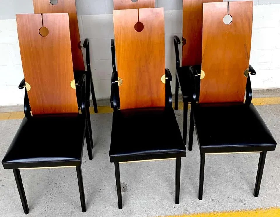 Late 20th Century Pierre Cardin Dining Room Set, 6 Keyhole Back Arm Chairs #26406 & Pedestal Table - 2