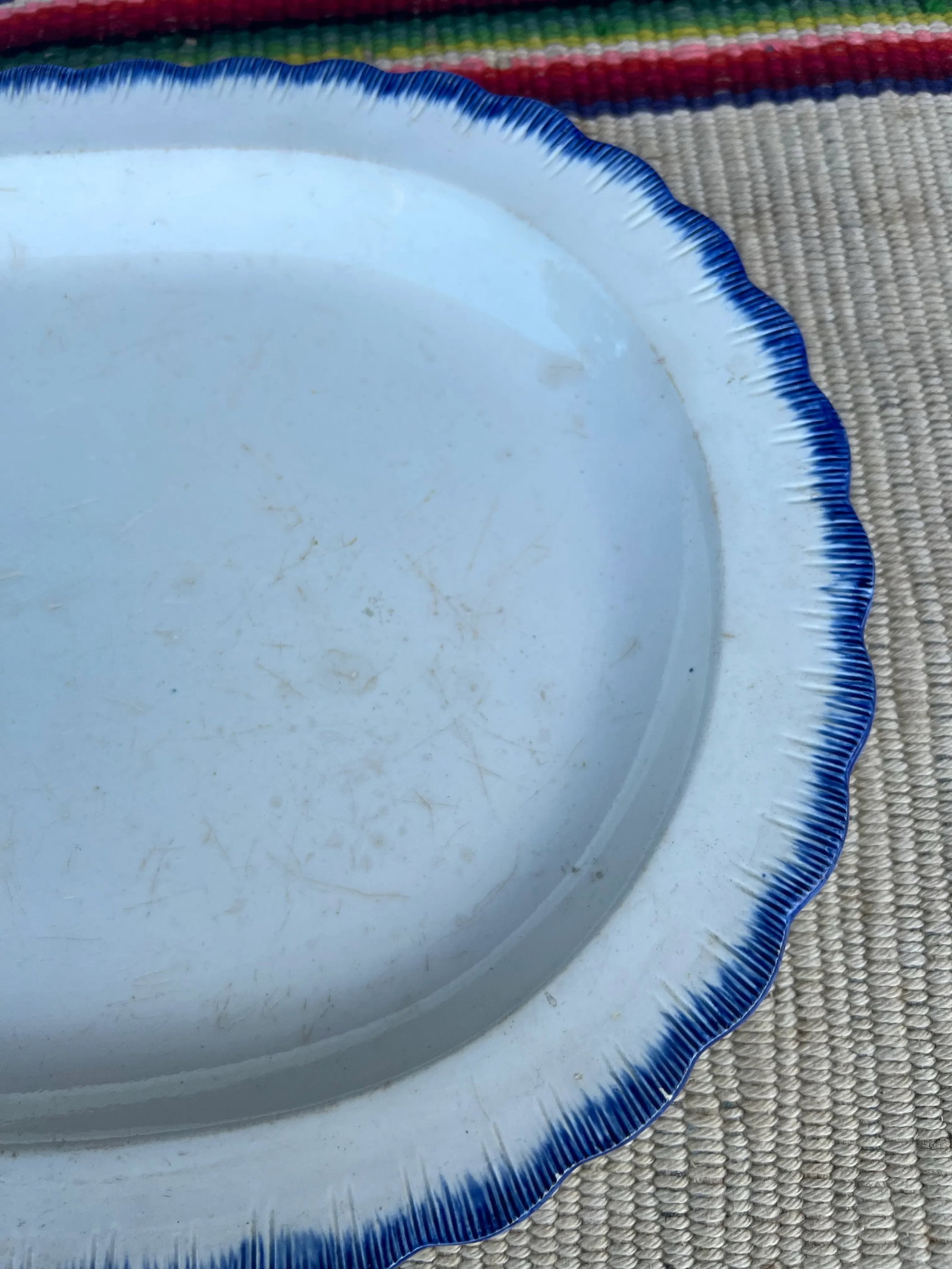 Antique Pearlware Blue Feather Edge Platter, Circa 1820's - 10