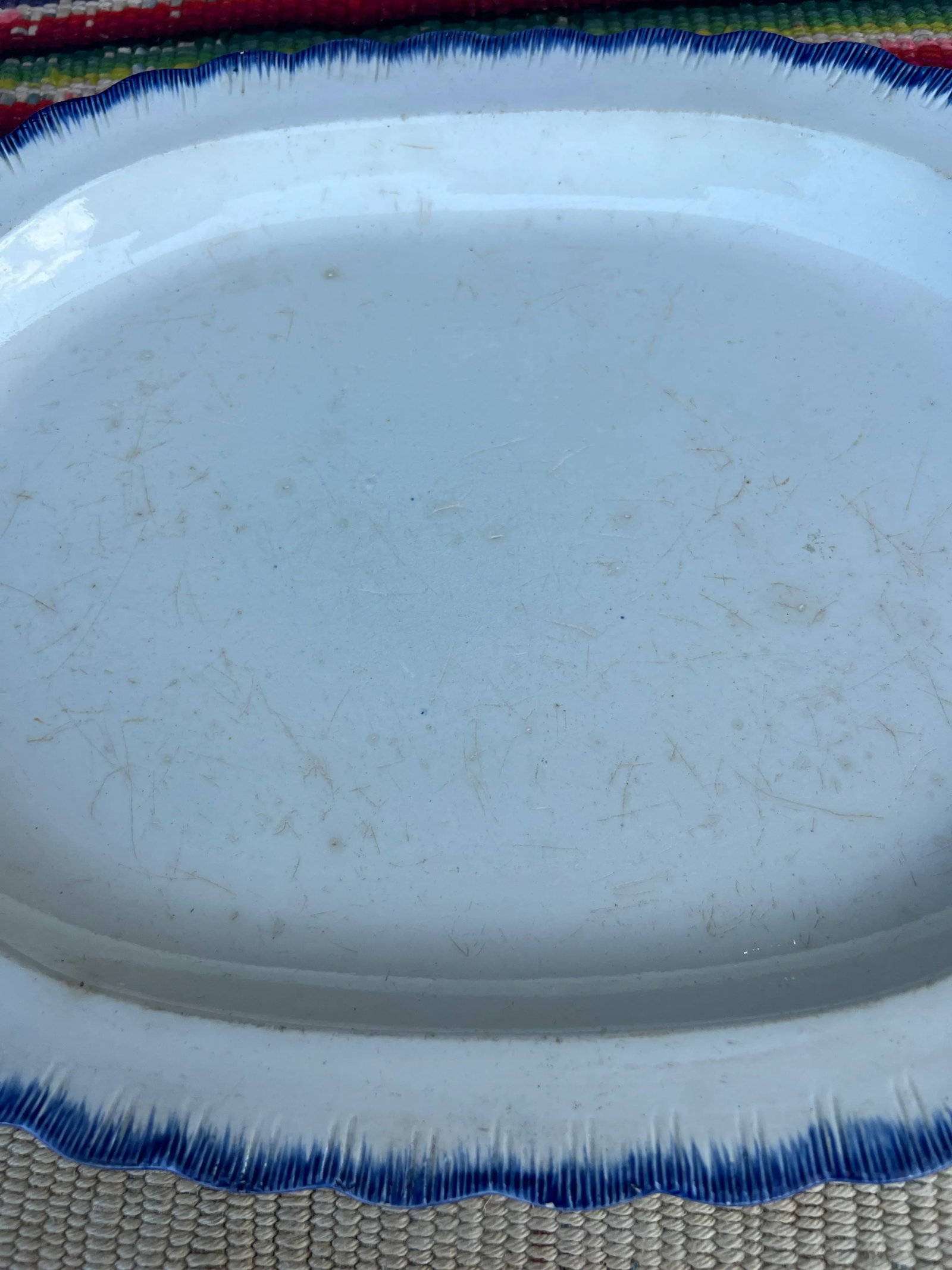 Antique Pearlware Blue Feather Edge Platter, Circa 1820's - 9