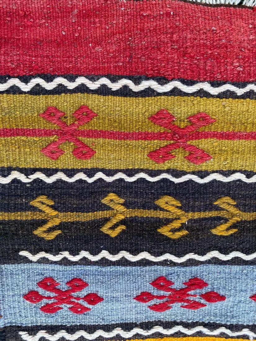 Vintage Embroidered Handmade Boho Kilim Rug - 3