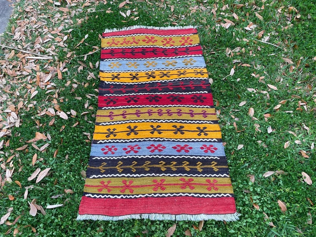 Vintage Embroidered Handmade Boho Kilim Rug - 6