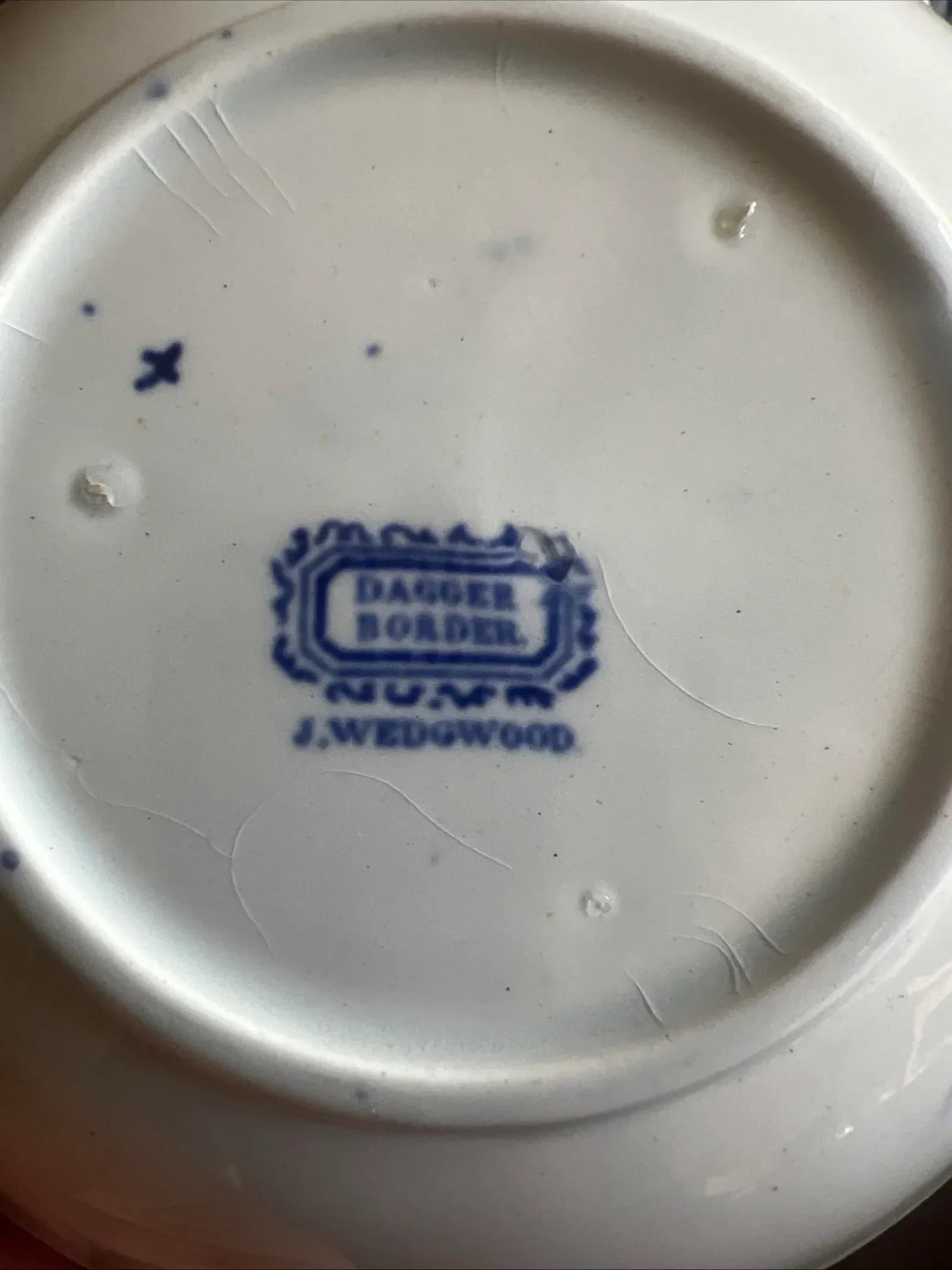 Mid 19th Century 12 Antique Blue Transfer Decorated Cup & Saucers, "Dagger Border" by J. Wedgwood - 8