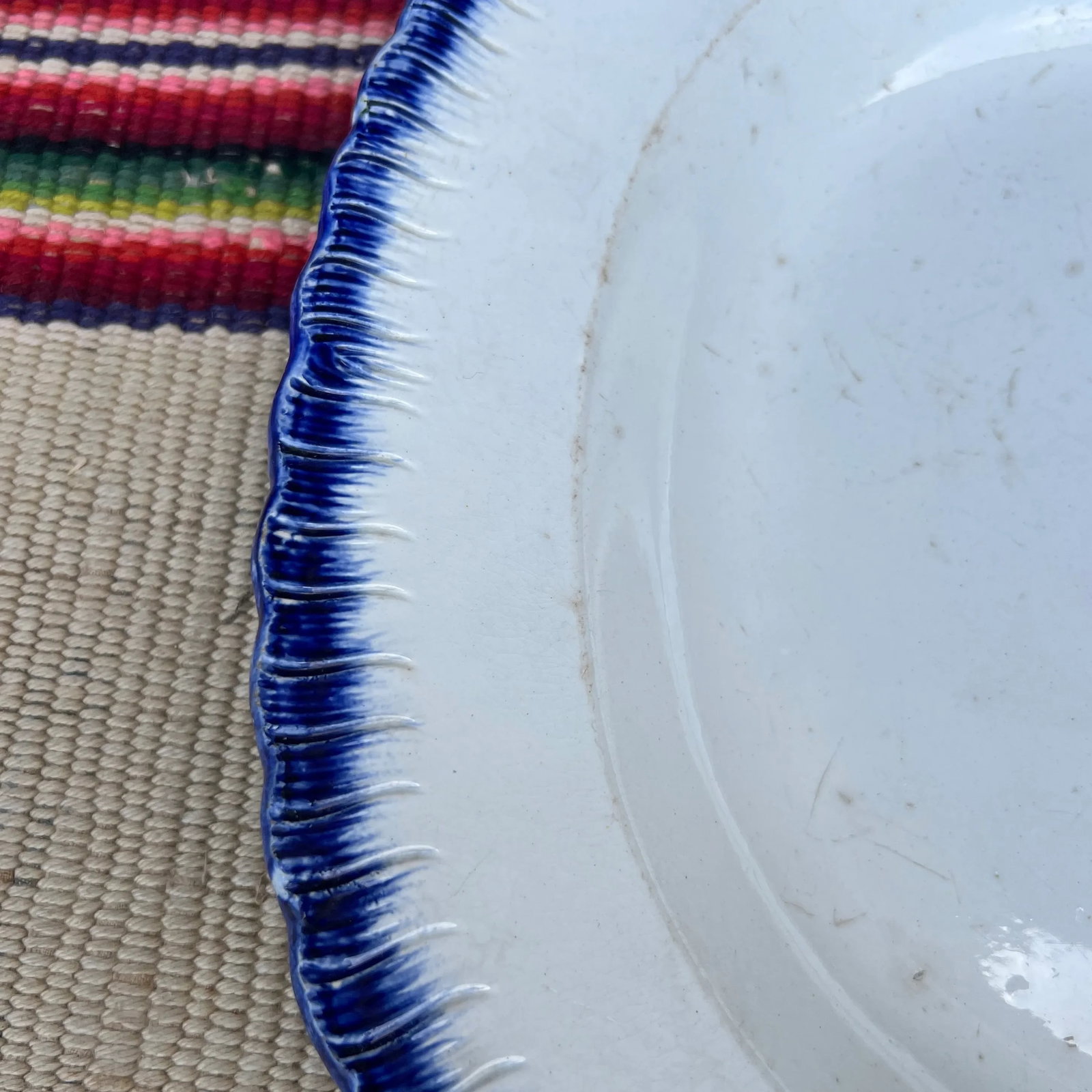 Antique Pearlware Blue Feather Edge Platter, Circa 1820's - 2