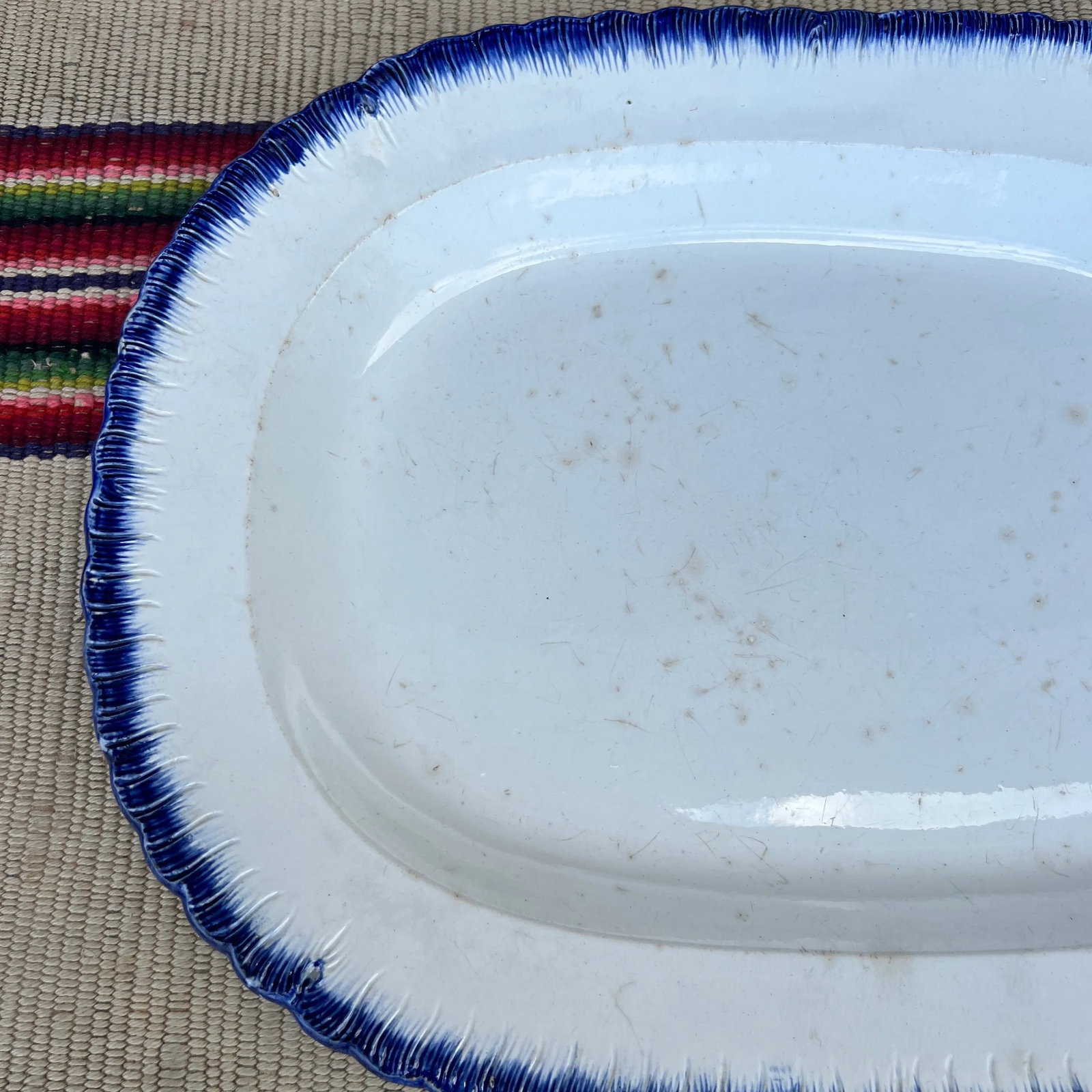 Antique Pearlware Blue Feather Edge Platter, Circa 1820's - 5