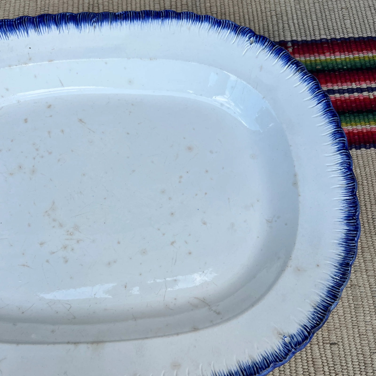 Antique Pearlware Blue Feather Edge Platter, Circa 1820's - 6
