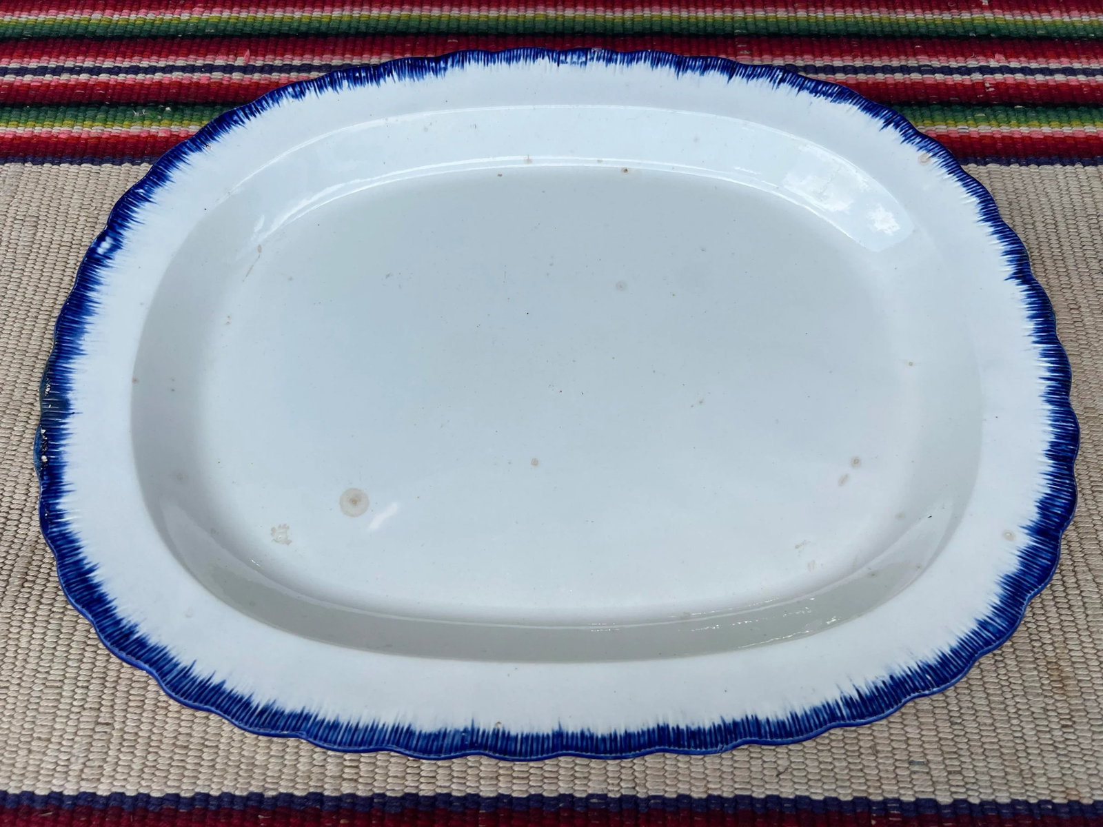 Antique Pearlware Blue Feather Edge Platter, Circa 1820's - 11