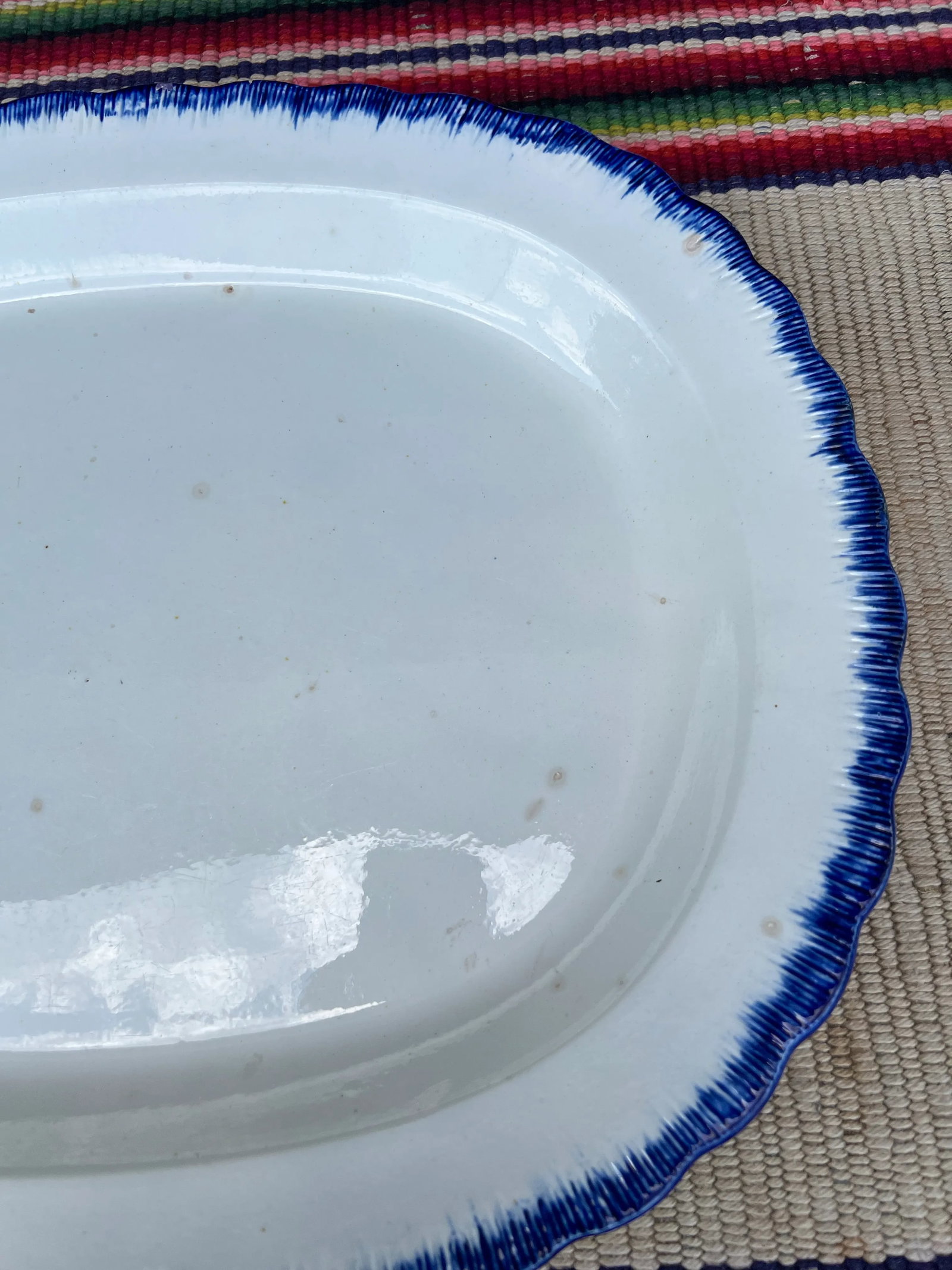 Antique Pearlware Blue Feather Edge Platter, Circa 1820's - 2