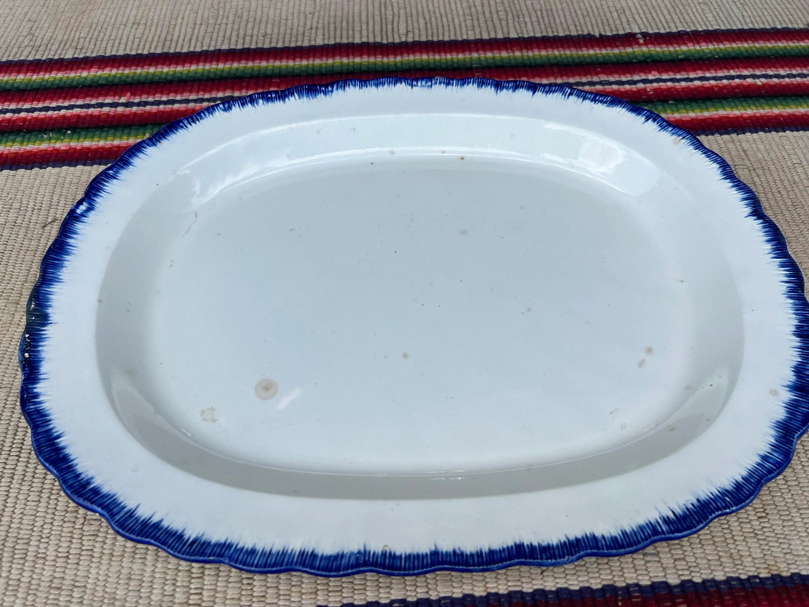 Antique Pearlware Blue Feather Edge Platter, Circa 1820's - 9