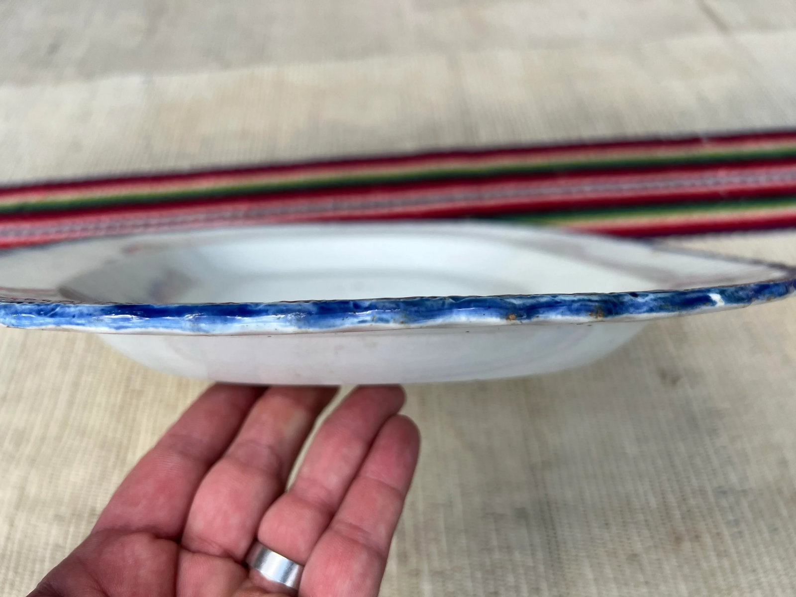 Antique Pearlware Blue Feather Edge Platter, Circa 1820's - 10
