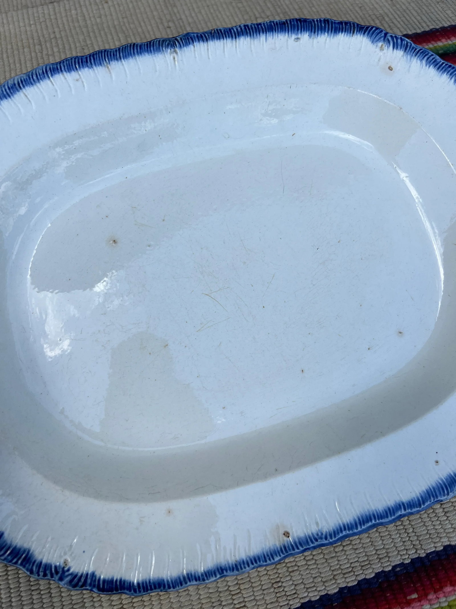 Antique Pearlware Blue Feather Edge Platter, Circa 1820's - 2
