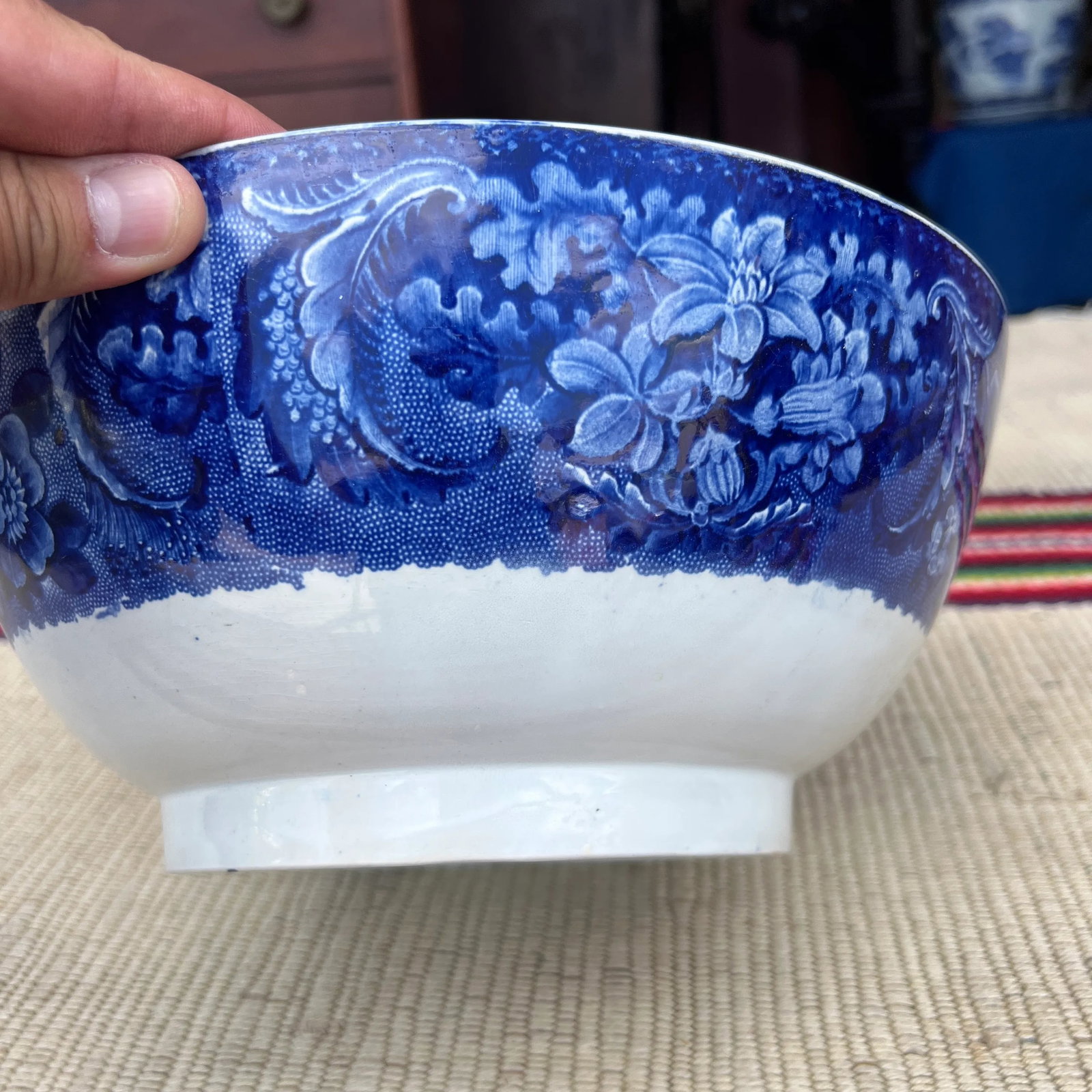Antique Pearlware Historic Blue Transferware Decorated Punch Bowl, 1820's - 4