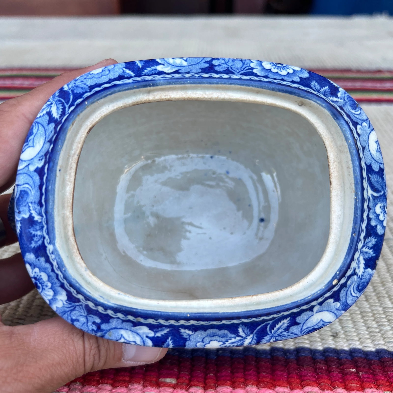 Antique Historical Blue Staffordshire Sugar Bowl, City Hall New York by Stubbs, Circa 1820 - 9