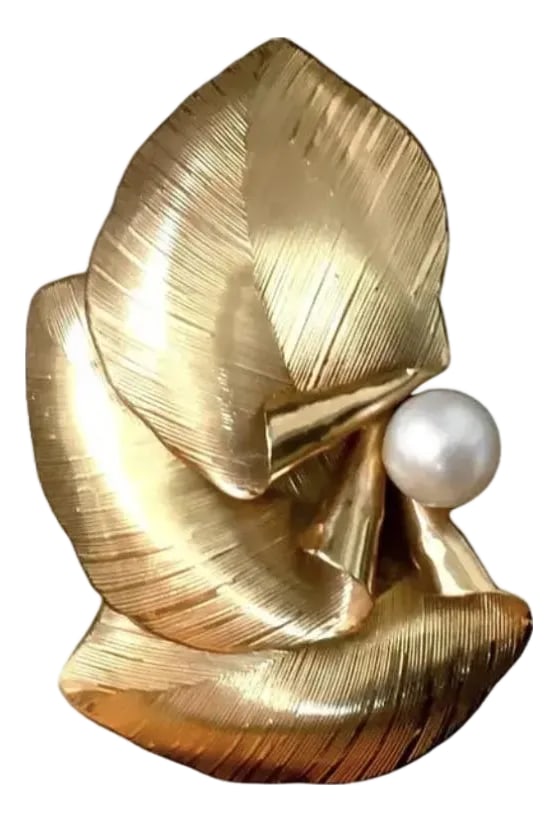 Vintage 14k Gold Leaf-Form Brooch With Pearl (1 of 7)