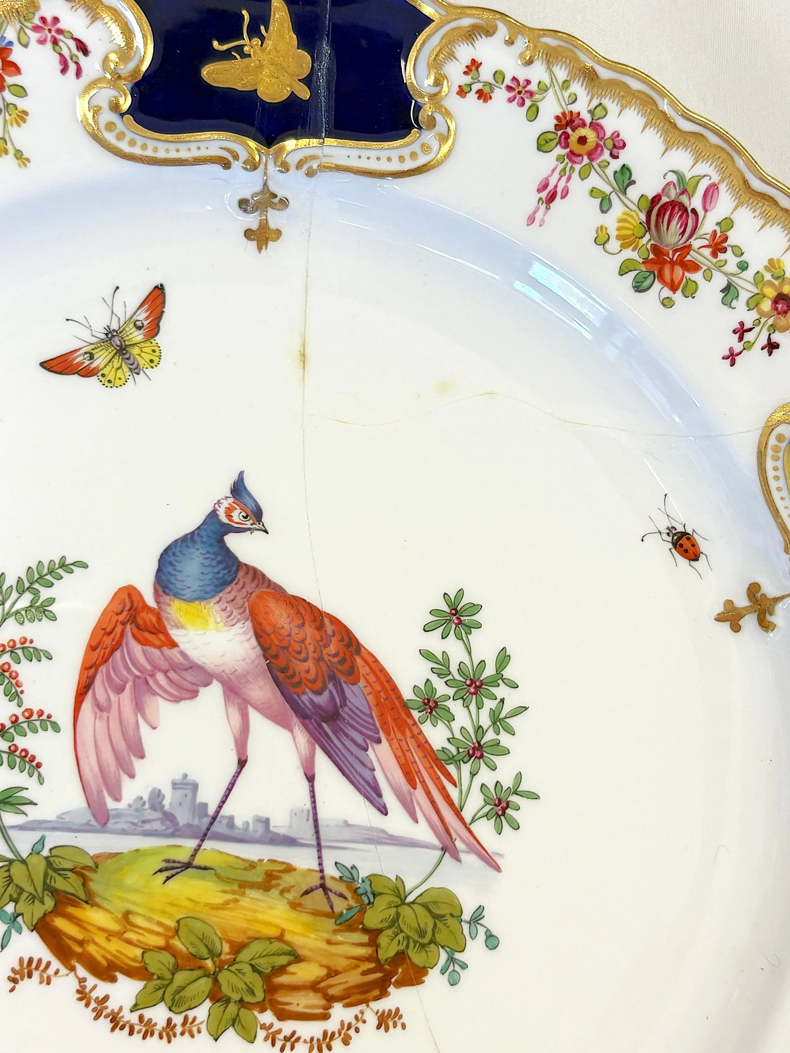18th Century English Copeland Porcelain Dinner Plates With Hand Painted Exotic Birds & Gold Raised B - 16