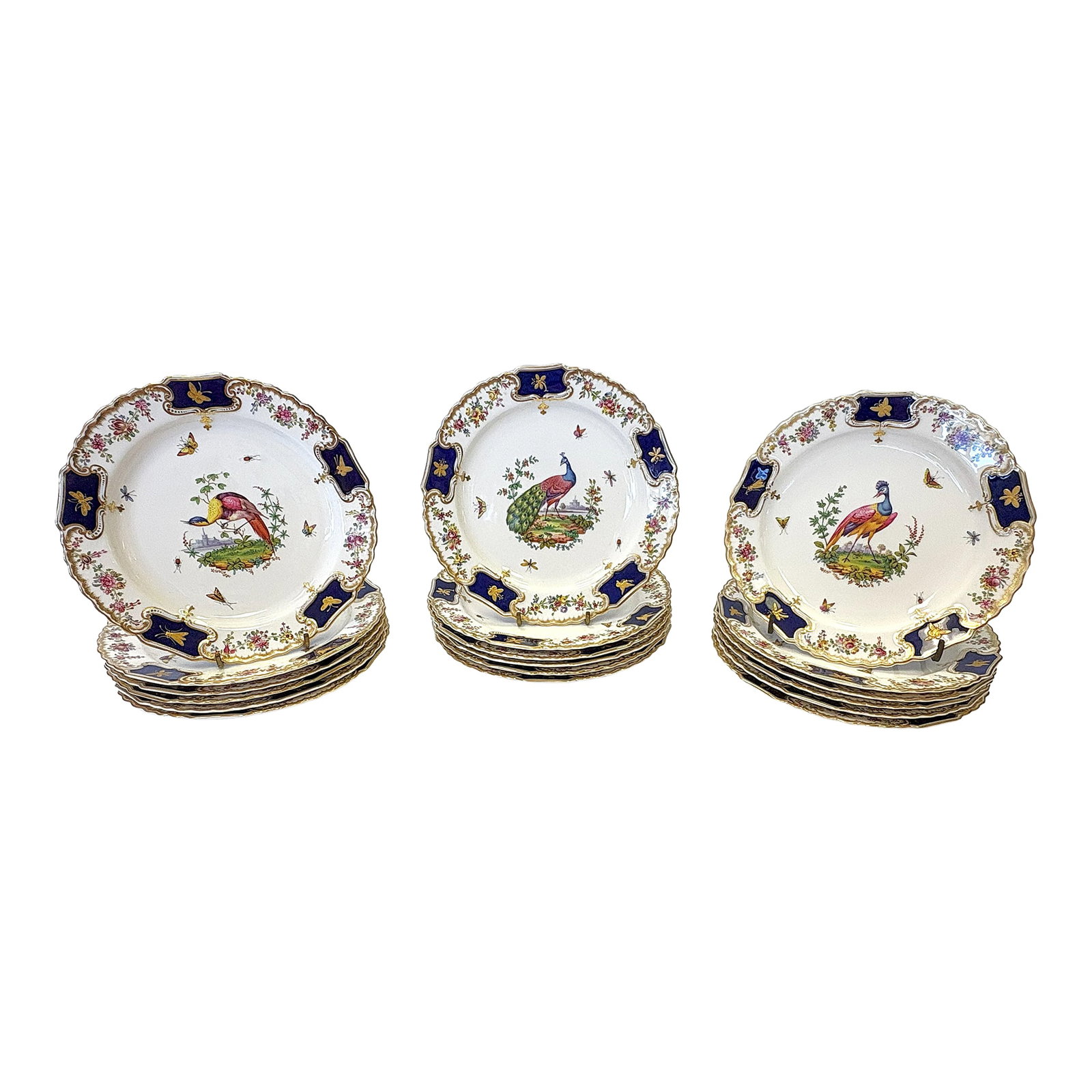 18th Century English Copeland Porcelain Dinner Plates With Hand Painted Exotic Birds & Gold Raised B (1 of 18)