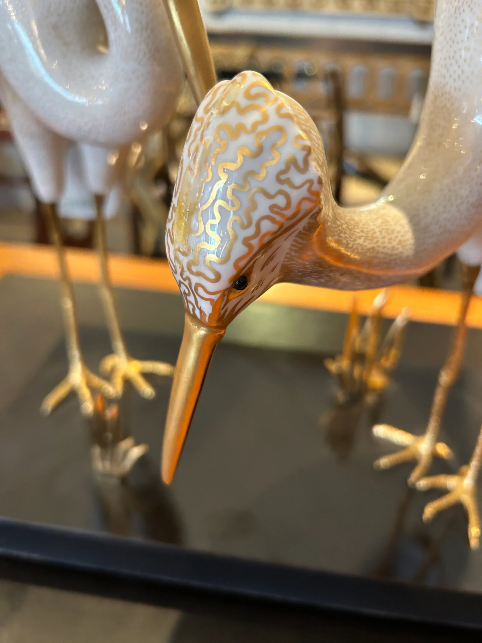 Giulia Mangani for Ogetti Porcelain & Gilded Brass Herons on Black Platform - 2