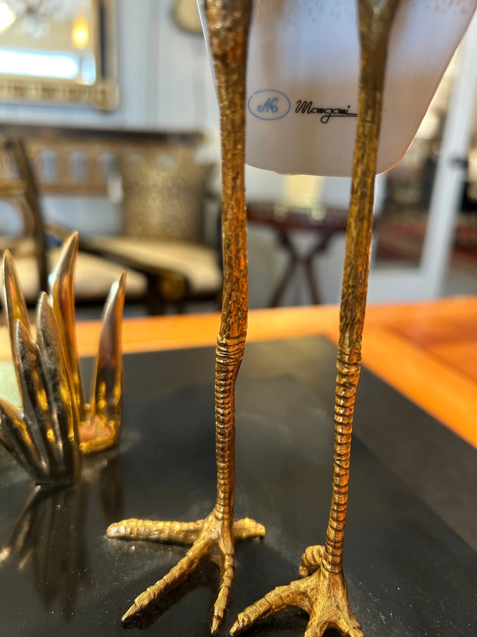 Giulia Mangani for Ogetti Porcelain & Gilded Brass Herons on Black Platform - 5