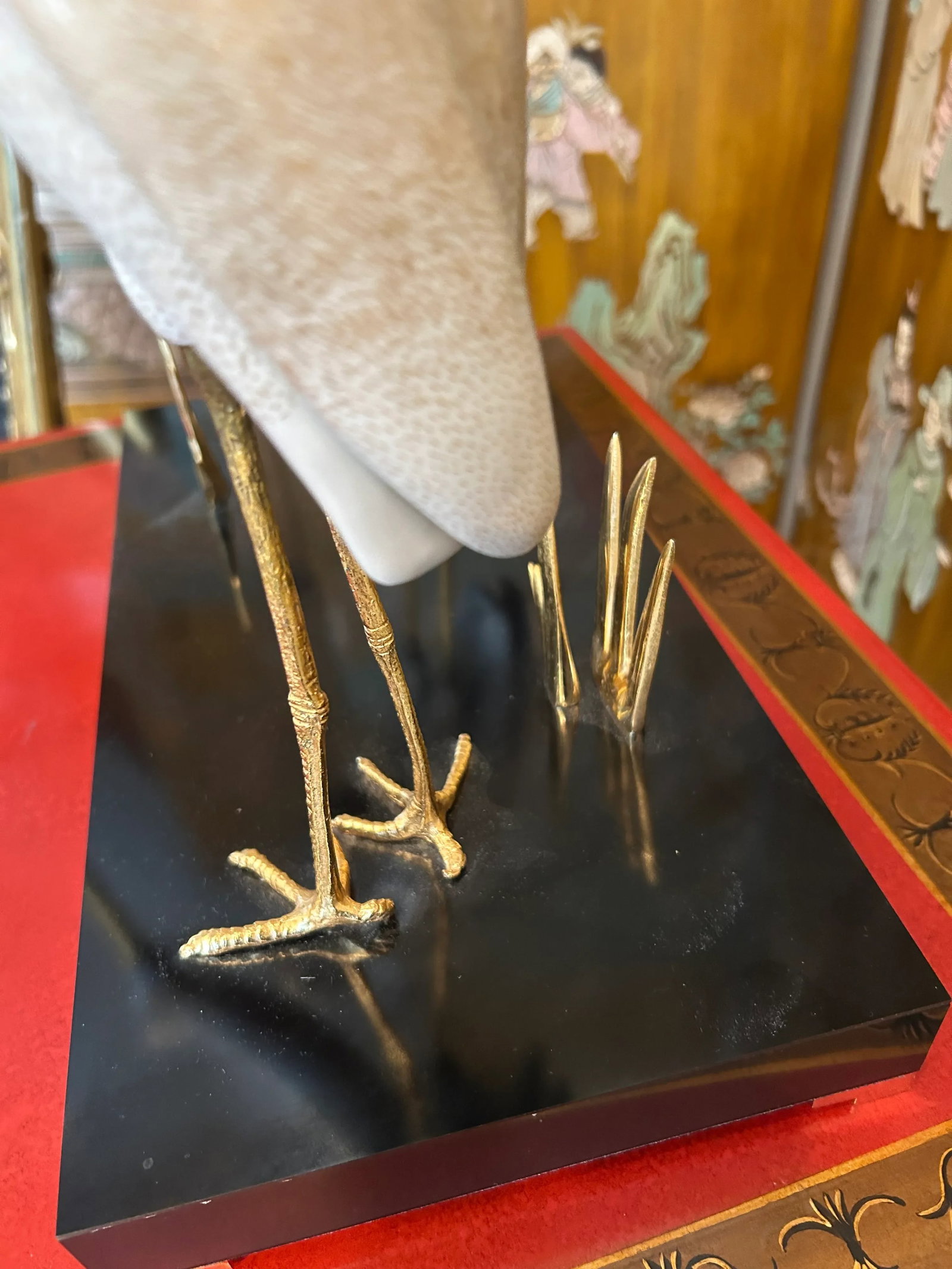 Giulia Mangani for Ogetti Porcelain & Gilded Brass Herons on Black Platform - 7