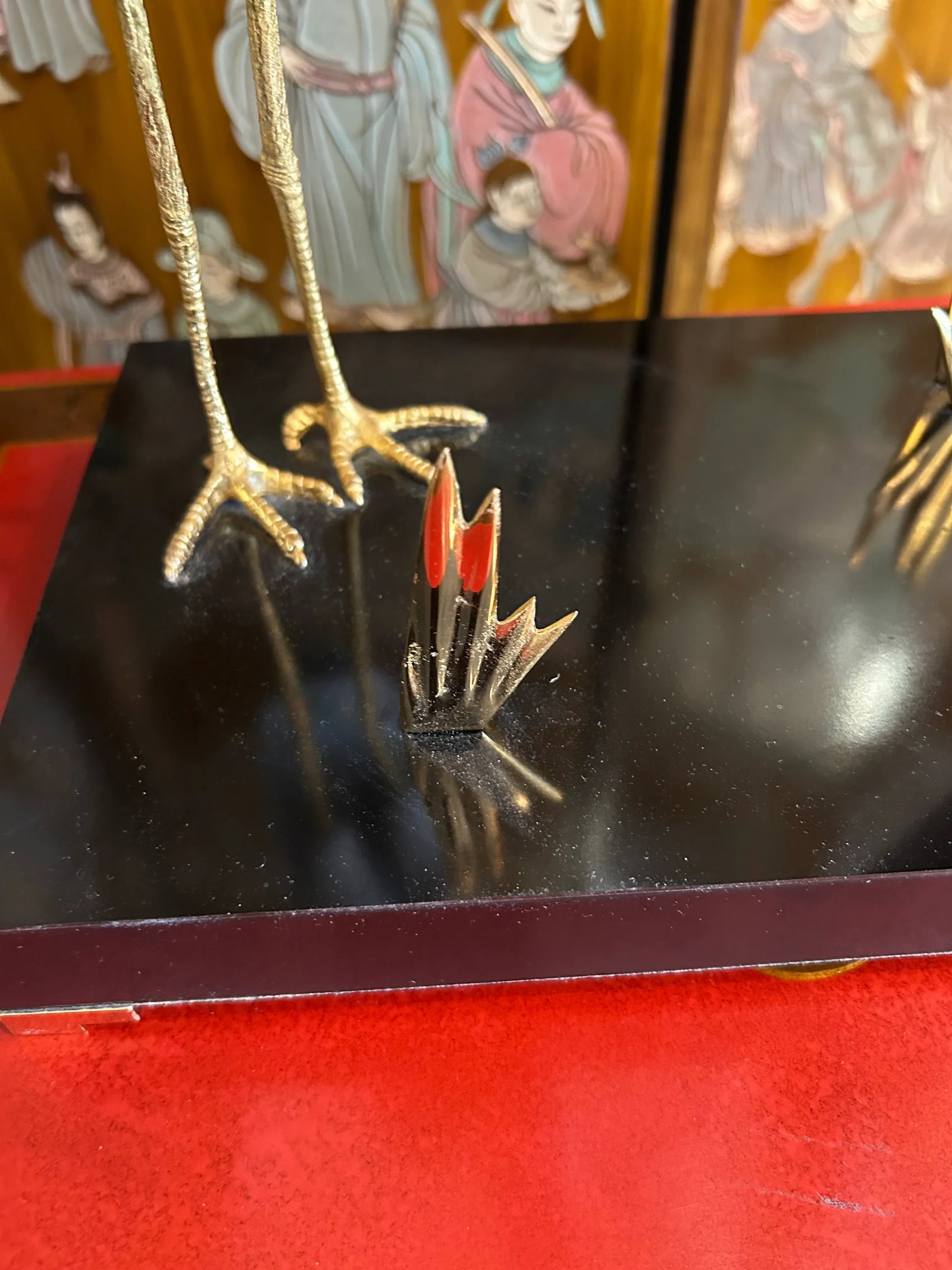 Giulia Mangani for Ogetti Porcelain & Gilded Brass Herons on Black Platform - 8