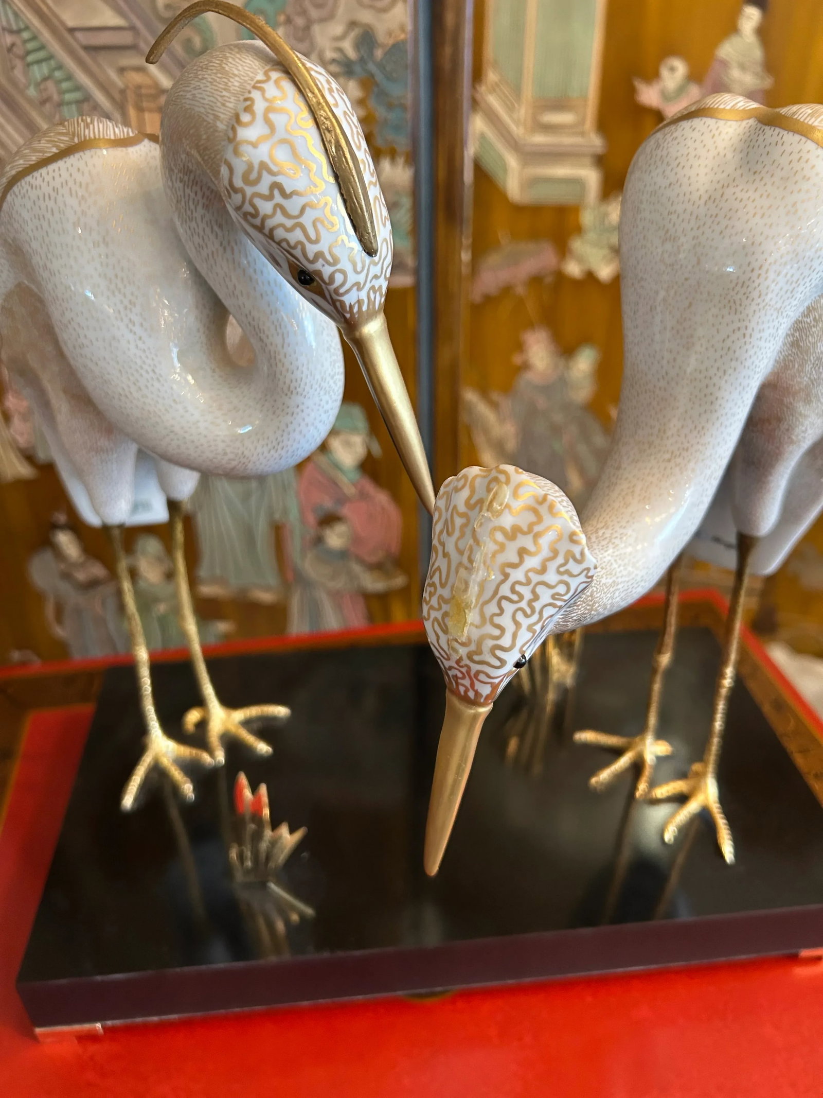 Giulia Mangani for Ogetti Porcelain & Gilded Brass Herons on Black Platform - 9