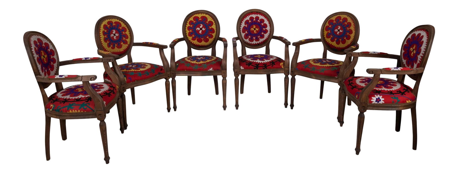 Set of 6 Wooden Suzani Armchair - Diningroom Chair With Bergere Style (1 of 13)