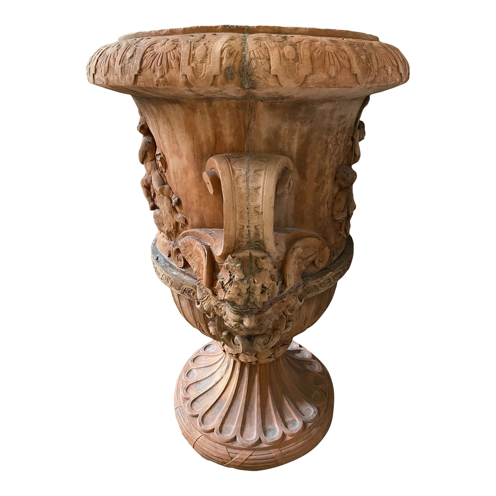 Early 20th Century Italian Terracotta Urn Planter With Winged Satyrs - 2