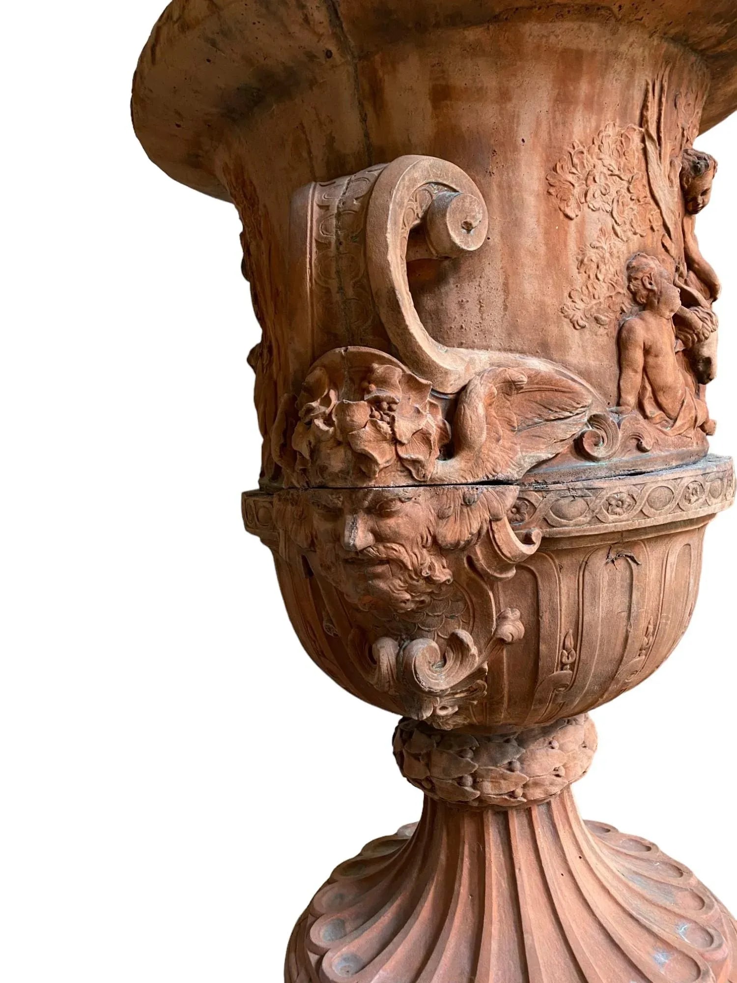 Early 20th Century Italian Terracotta Urn Planter With Winged Satyrs - 3