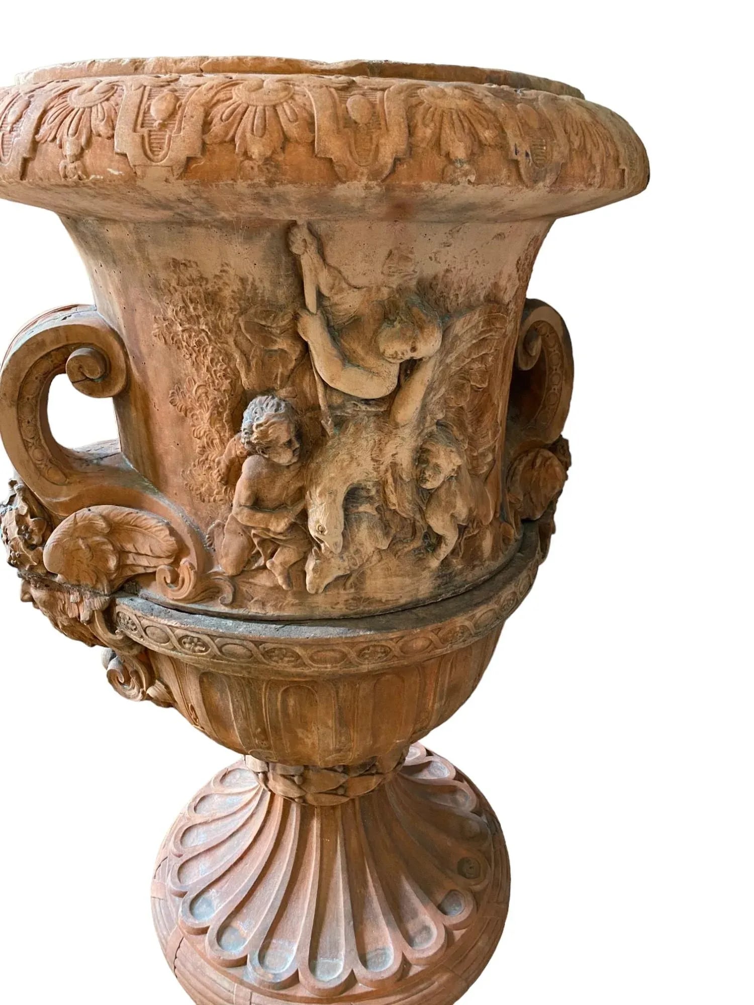 Early 20th Century Italian Terracotta Urn Planter With Winged Satyrs - 4