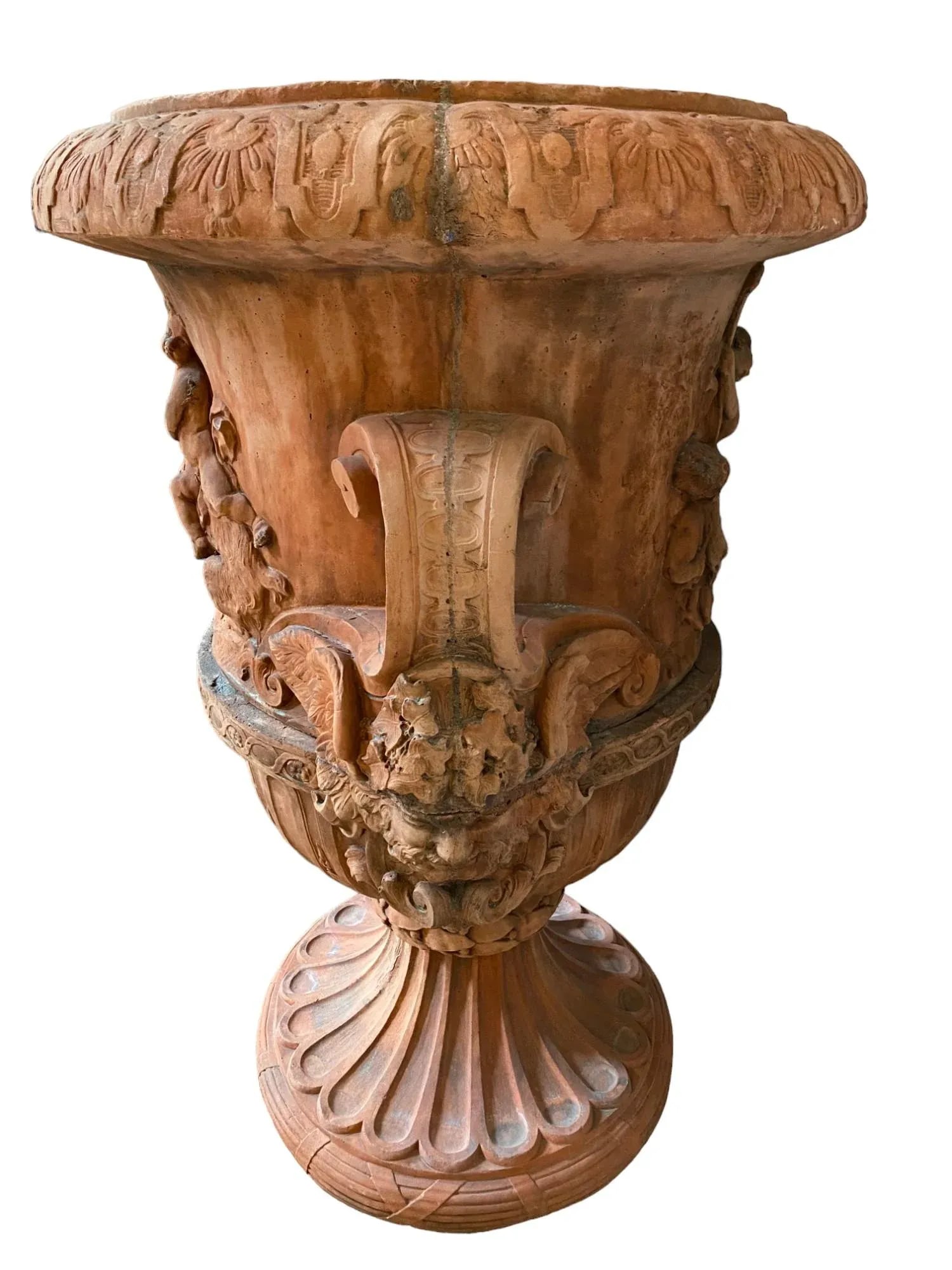 Early 20th Century Italian Terracotta Urn Planter With Winged Satyrs - 5