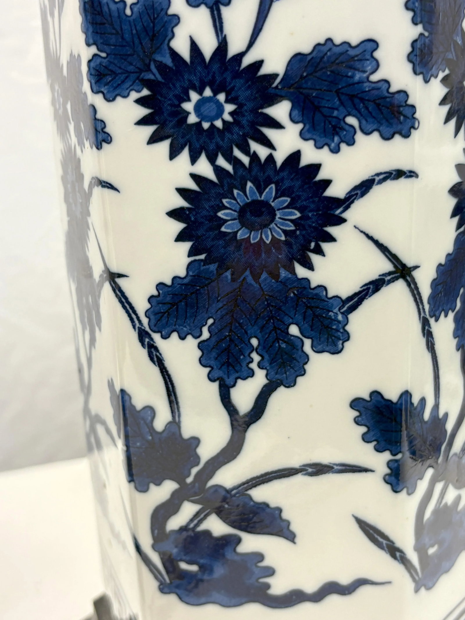 Vintage Mid Century Blue and White Ceramic Hexagon Shaped Table Lamps- A Pair - 11