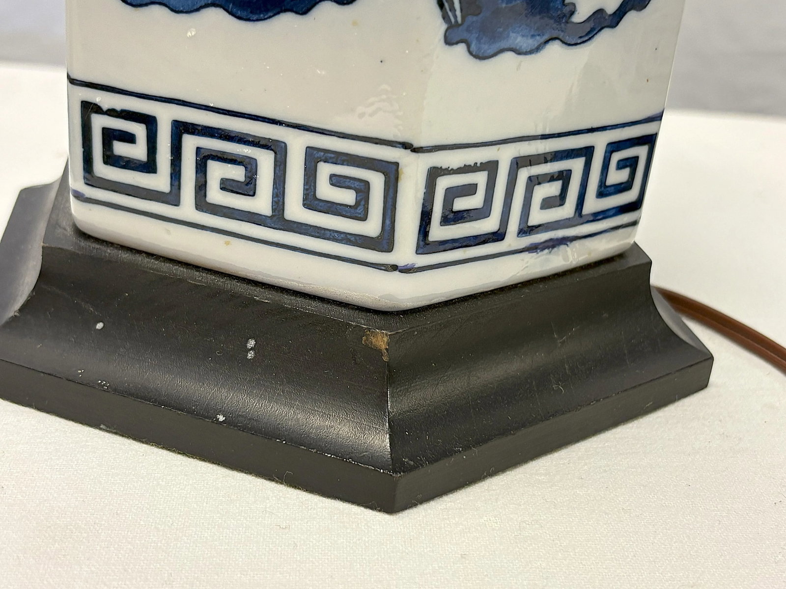 Vintage Mid Century Blue and White Ceramic Hexagon Shaped Table Lamps- A Pair - 15