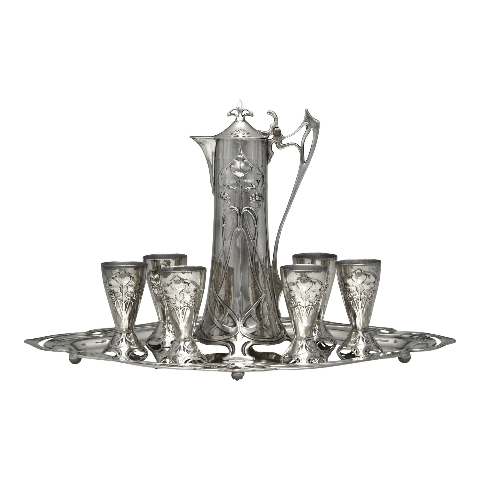 Circa 1900 WMF Art Nouveau Silverplate Liqueur Service With Tray – Jugendstil Claret Jug & 6 (1 of 12)