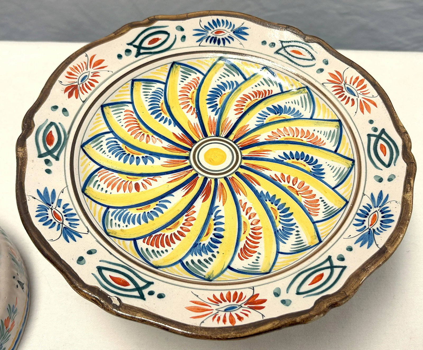 1940's French Provincial Henriot Quimper Pottery Lidded Pedestal Butter/ Cheese Dish - 11